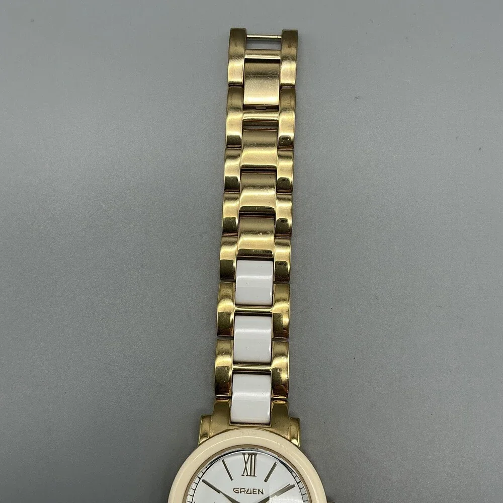 Gruen GSL121 Womens Watch 32mm White Dial Gold Tone Bracelet New Battery 8